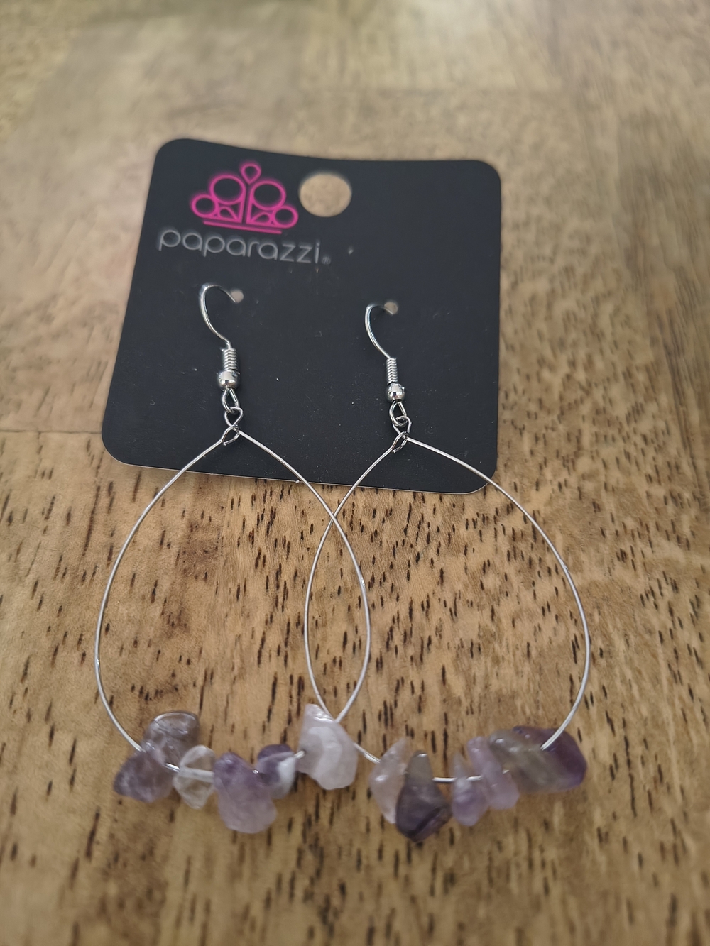 paparazzi Silver Hoop Earrings with Purple Chip Accents